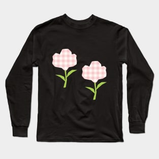 Pink Gingham Flower Design Long Sleeve T-Shirt